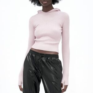 NWT💜 Zara light purple hooded sweater ribbed knit thumb hole